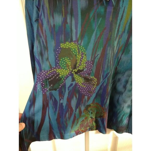 Vintage Suzie Long Sleeve Blue V Neck Artsy Top. Size M - Picture 2 of 10
